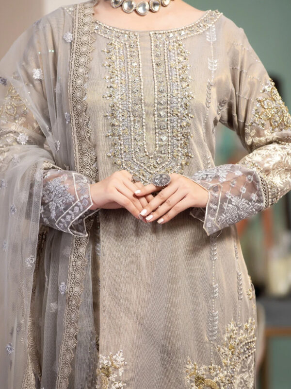 Grey Mirror Crundi Outfit - Pakistani Dresses - Image 3