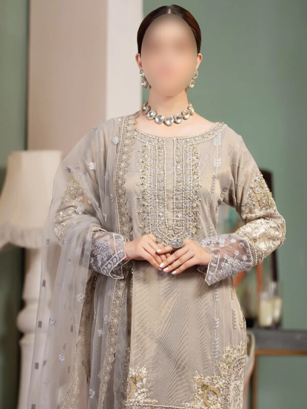 Grey Mirror Crundi Outfit - Pakistani Dresses - Image 4