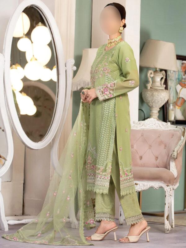 Pistachio Green Luxury - Embroidered Formal Suit with Crystal Dupatta - Image 2
