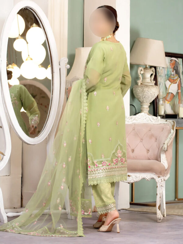 Pistachio Green Luxury - Embroidered Formal Suit with Crystal Dupatta - Image 3