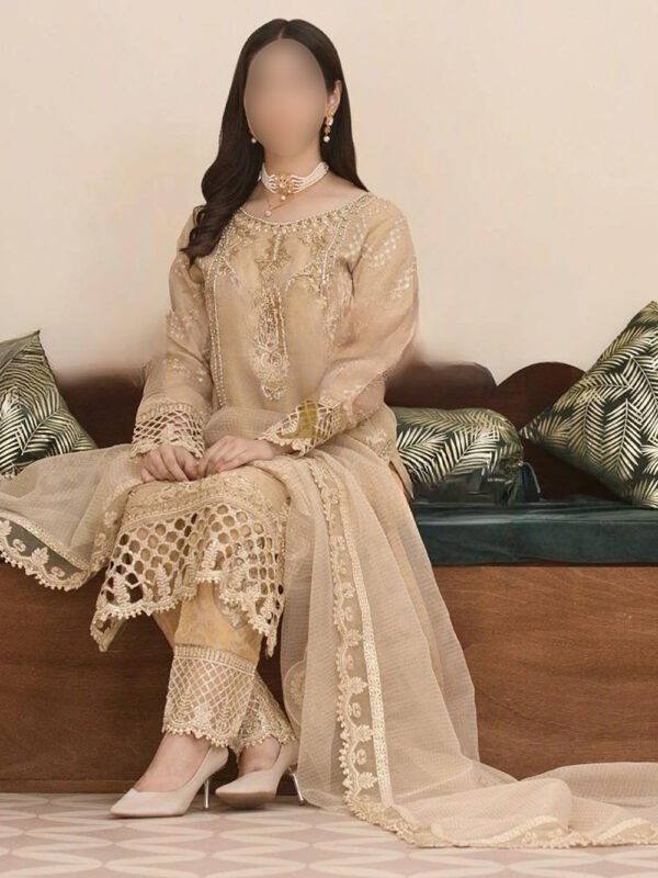 SKIN EMBROIDERED 3 PC SUIT- FORMAL WEAR - Image 3