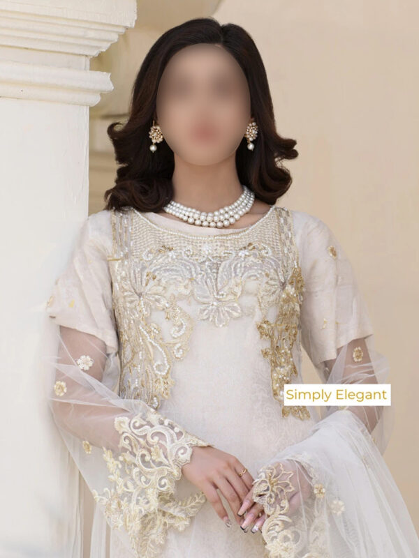 Luxury Off White Tail Frock 3-Pc Embroidered Dress Set - Image 5