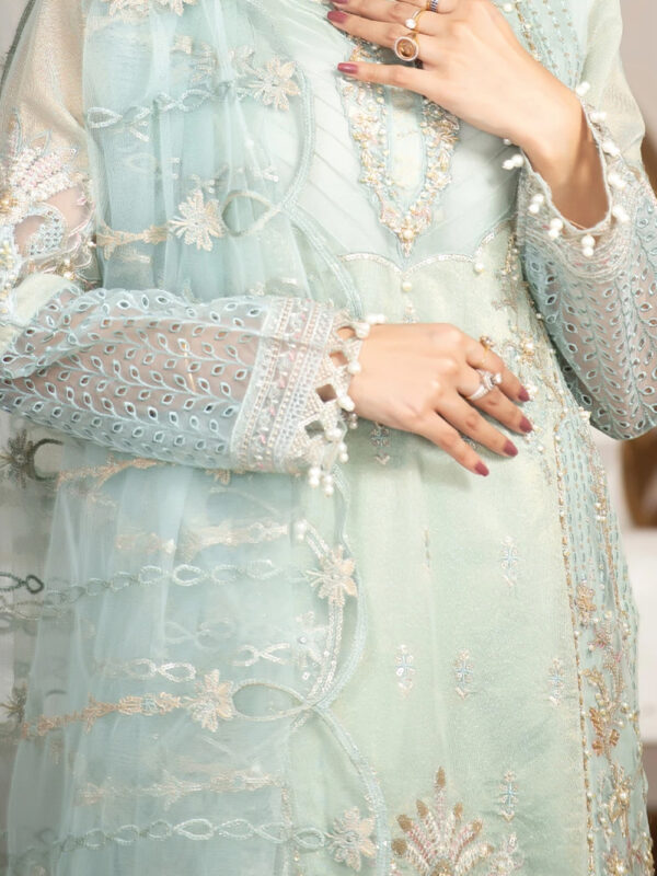 Aqua Stunning Formal Suit with Crystal and Pearl Accents - Image 4