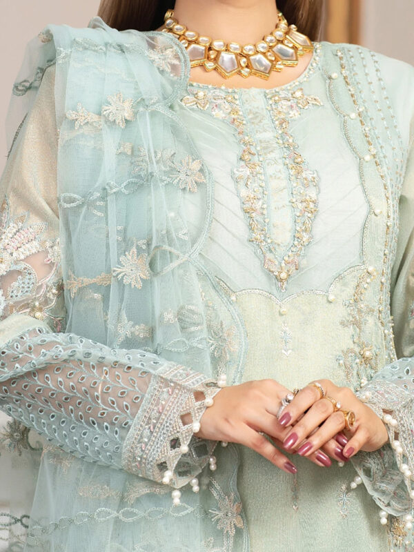 Aqua Stunning Formal Suit with Crystal and Pearl Accents - Image 3
