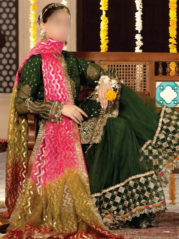 Trendy Bottle Green Dress with Adda, Gota Work & Embellished Gharara - Image 3