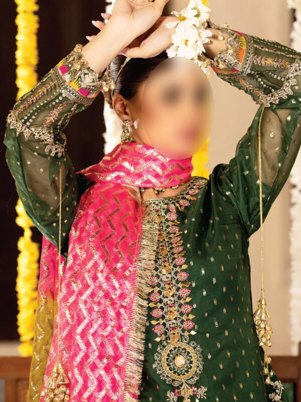 Trendy Bottle Green Dress with Adda, Gota Work & Embellished Gharara - Image 4