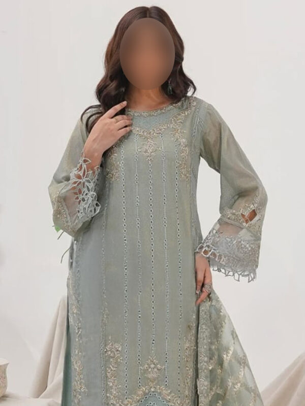 Aqua Glow Stunning Formal Suit with a Classy Organza Dupatta - Image 2