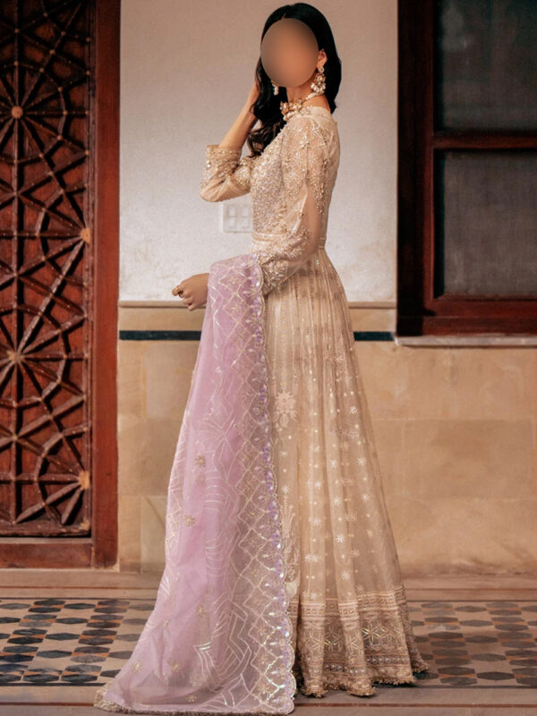 Designer Pearl White Formal Dress with Gotta Work and Lilac Dupatta for Weddings - Image 2