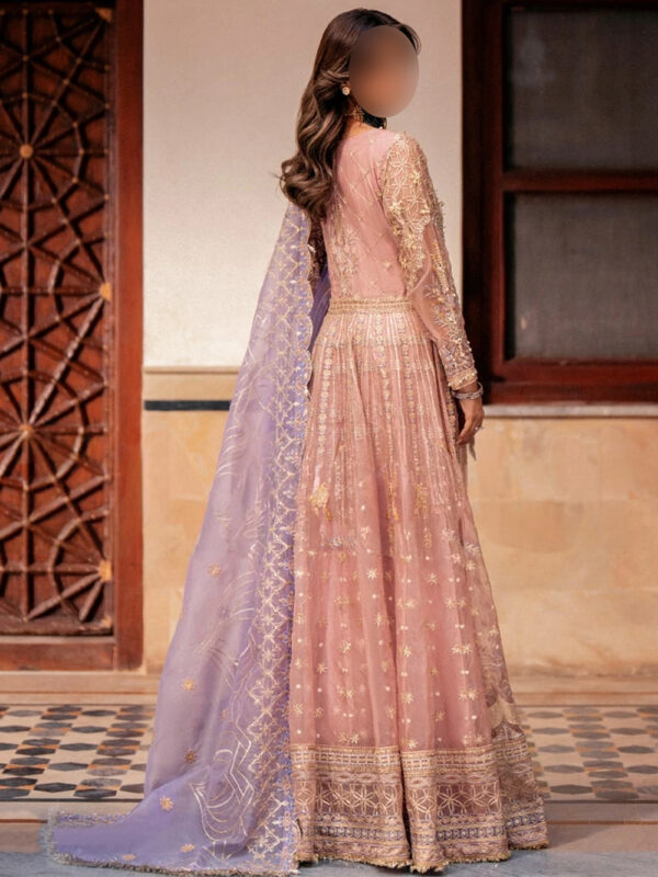 Fairytale Pink Maxi Dress with Gotta Work and Lilac Dupatta for Weddings - Image 3