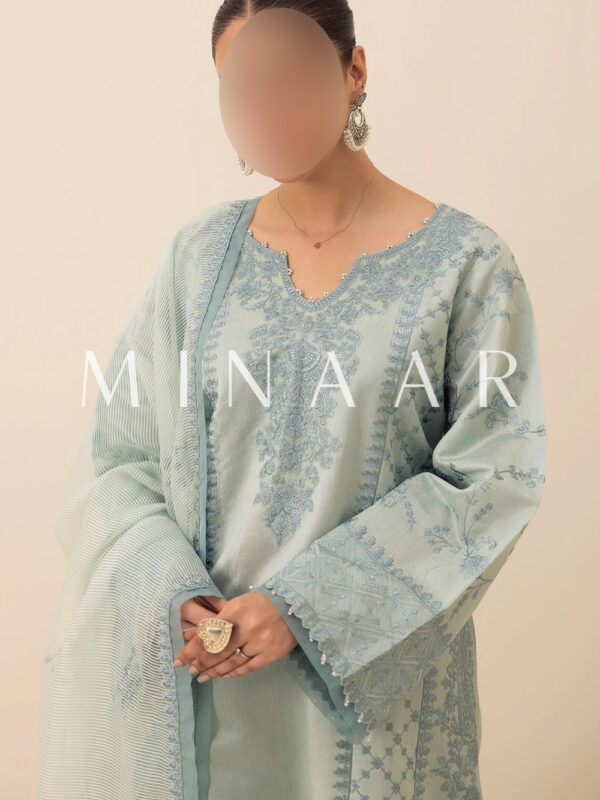 Embroidered Aqua Designer Dress - Image 3
