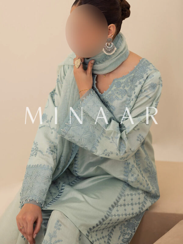 Embroidered Aqua Designer Dress - Image 5