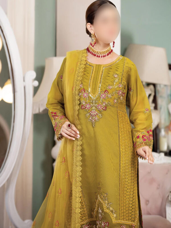 Stunning Mehndi Green Indian Wedding Outfit with Handcrafted Embellishments - Image 2