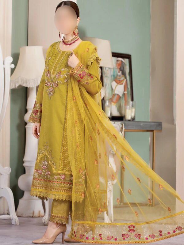 Stunning Mehndi Green Indian Wedding Outfit with Handcrafted Embellishments - Image 3