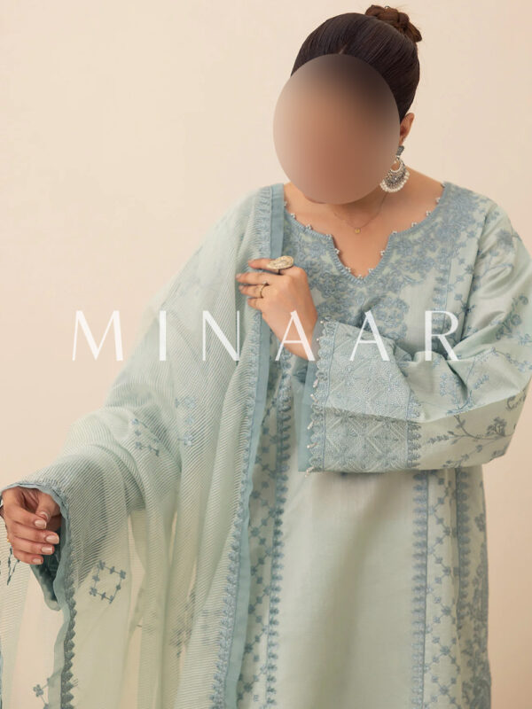 Embroidered Aqua Designer Dress - Image 2