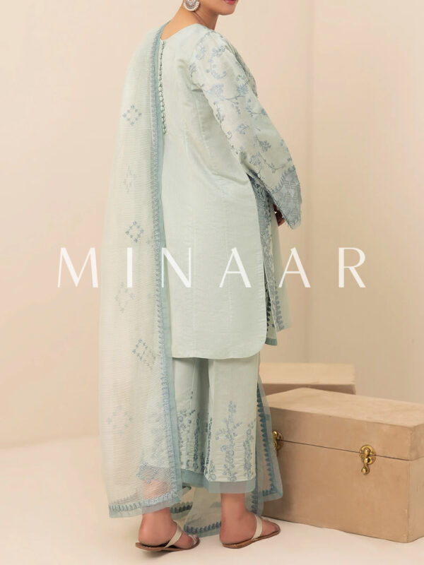 Embroidered Aqua Designer Dress - Image 4