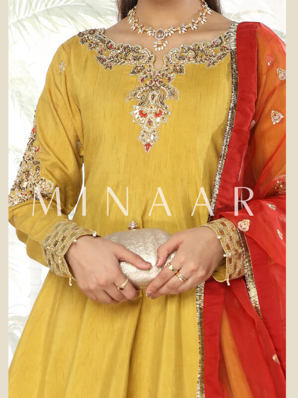 Mustard Traditional Frock - Indian Pakistani Suit - Image 6
