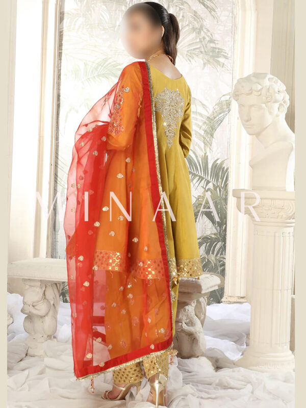 Mustard Traditional Frock - Indian Pakistani Suit - Image 4