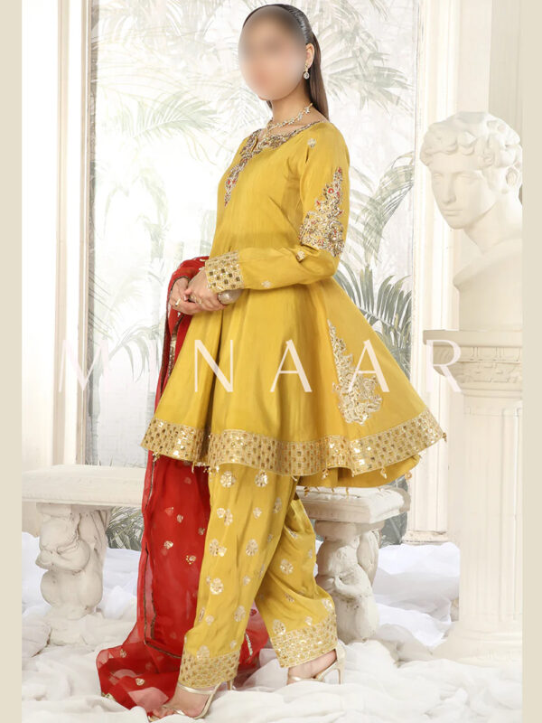 Mustard Traditional Frock - Indian Pakistani Suit - Image 2