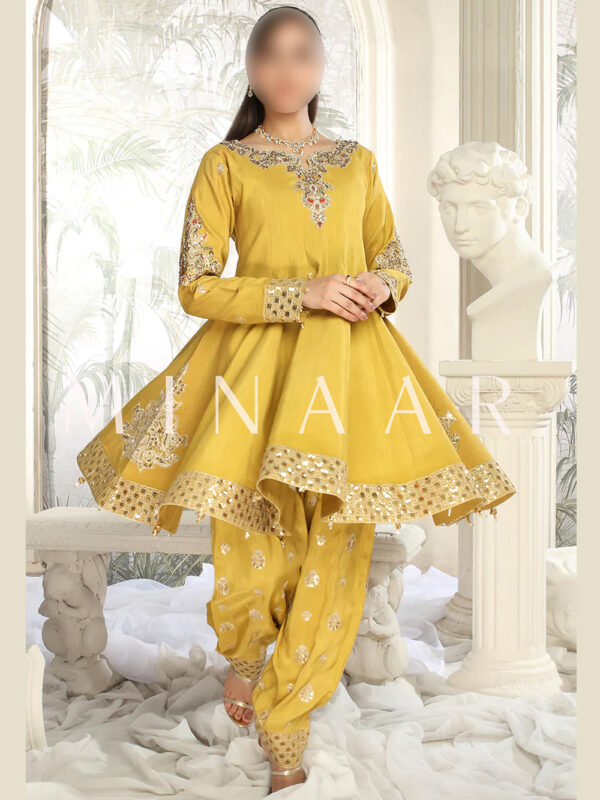 Mustard Traditional Frock - Indian Pakistani Suit - Image 3