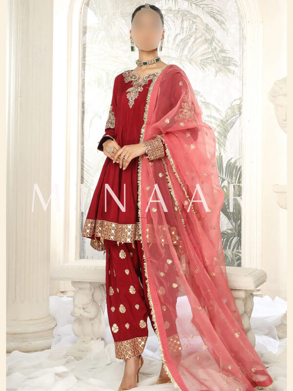 Maroon Trendy Frock - Indian Pakistani Dress in Australia