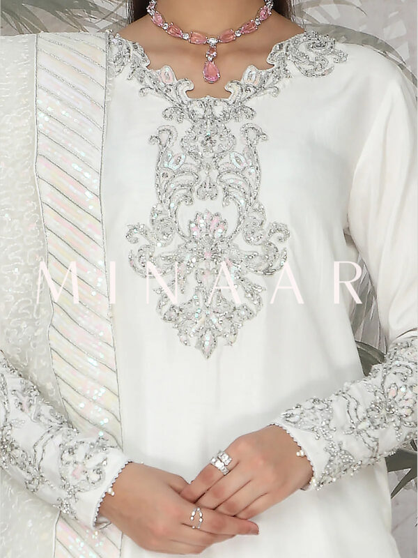 Embroidered Long Shirt With Churidar Pajam - Indian Style Suit - Image 6