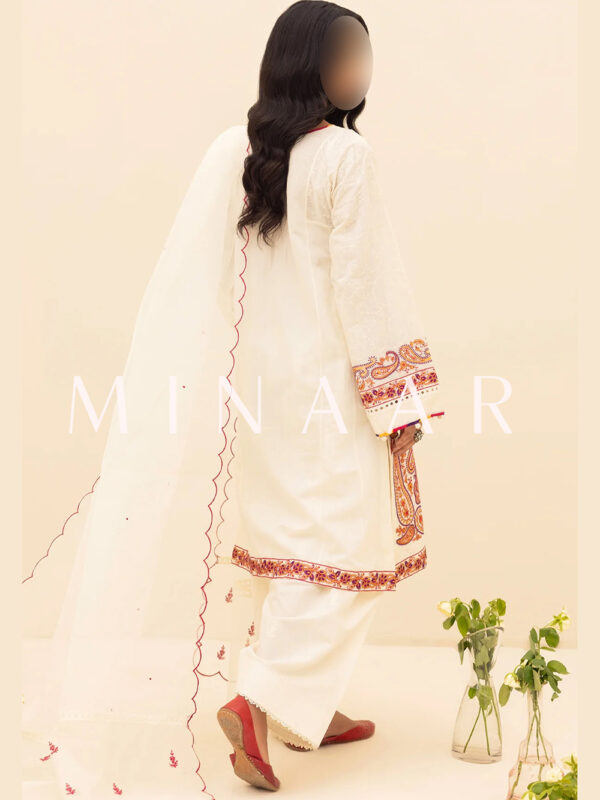 Embroidered Off-White Salwar Kameez - Indian Pakistani Clothes - Image 5