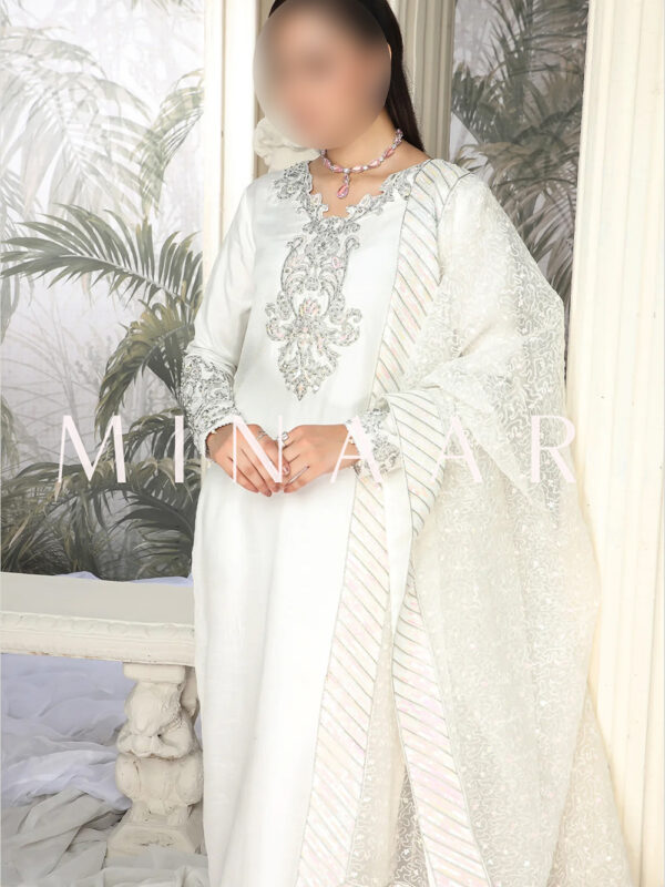 Embroidered Long Shirt With Churidar Pajam - Indian Style Suit - Image 3