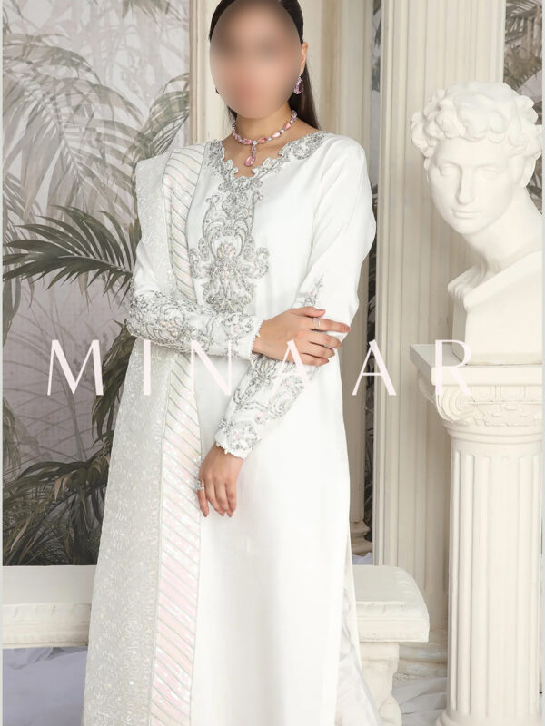 Embroidered Long Shirt With Churidar Pajam - Indian Style Suit - Image 2