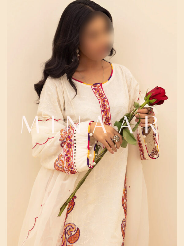 Embroidered Off-White Salwar Kameez - Indian Pakistani Clothes - Image 4
