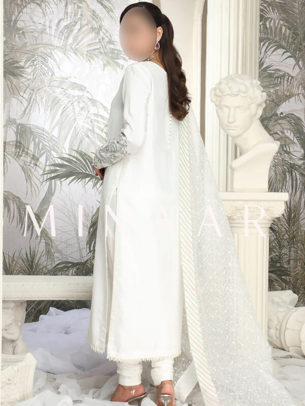 Embroidered Long Shirt With Churidar Pajam - Indian Style Suit - Image 5