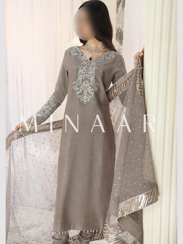 Stylish Gray Indian Pakistani Nepali Suit – Trendy Designer Wear - Image 2
