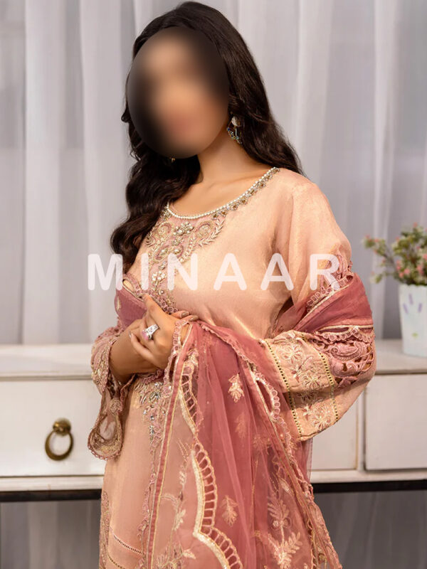 Pink Jacquard Indian Clothes Pakistani Trendy Salwar Kameez with Embroidered Dupatta - Image 3