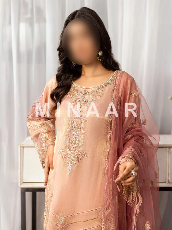 Pink Jacquard Indian Clothes Pakistani Trendy Salwar Kameez with Embroidered Dupatta - Image 4