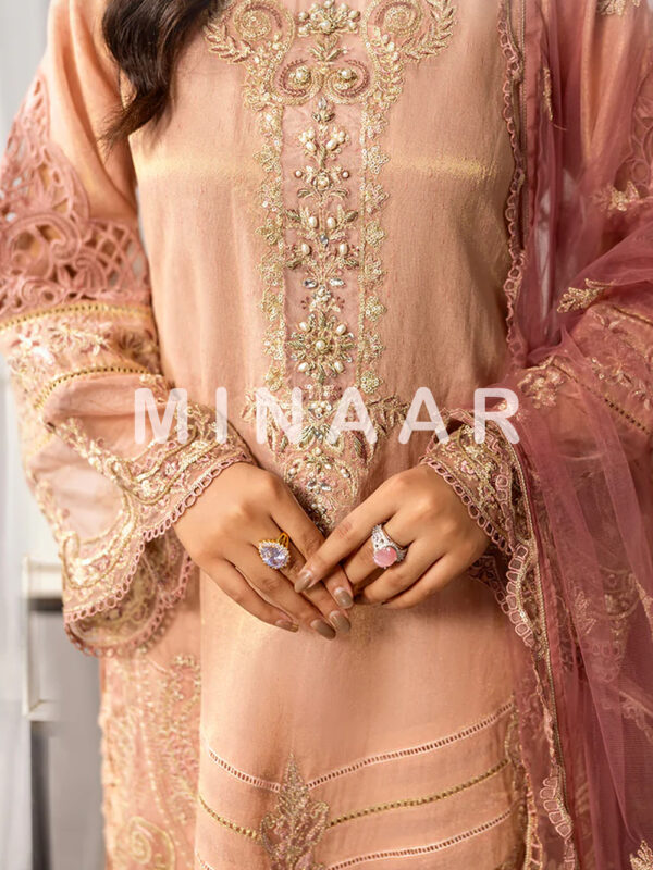 Pink Jacquard Indian Clothes Pakistani Trendy Salwar Kameez with Embroidered Dupatta - Image 5