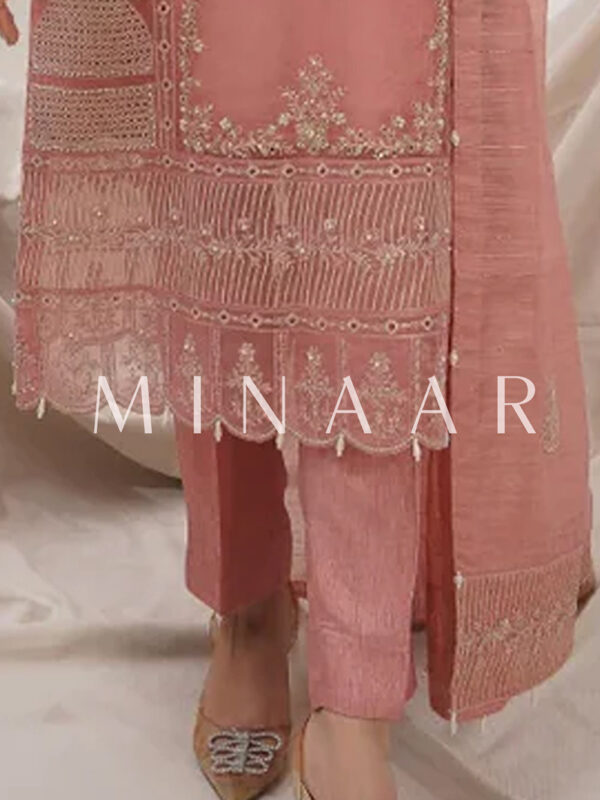 Pink Embroidered Indian Clothes Salwar Kameez with Banarsi Dupatta - Image 5