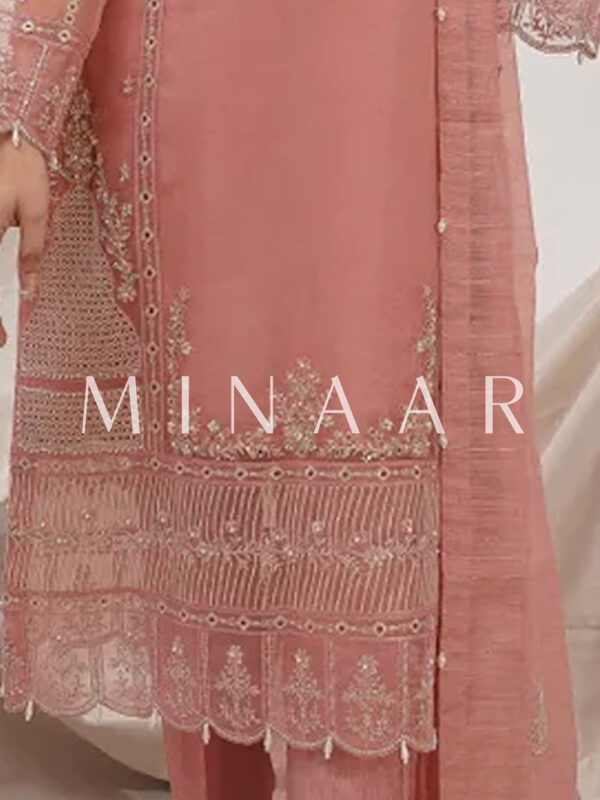 Pink Embroidered Indian Clothes Salwar Kameez with Banarsi Dupatta - Image 4
