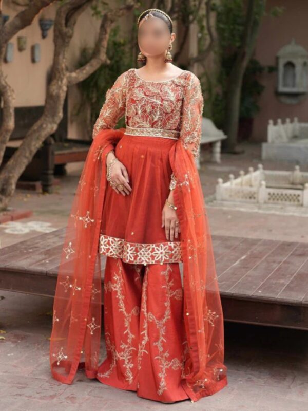 Embroidered Peplum Sharara Dress – Festive Pakistani Attire - Image 5