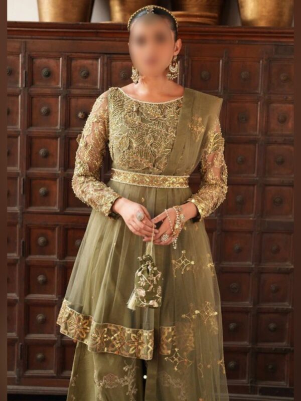 Elegant Olive Peplum with Sharara – Festive and Wedding Wear - Image 2
