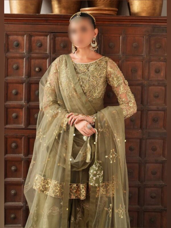 Elegant Olive Peplum with Sharara – Festive and Wedding Wear - Image 6