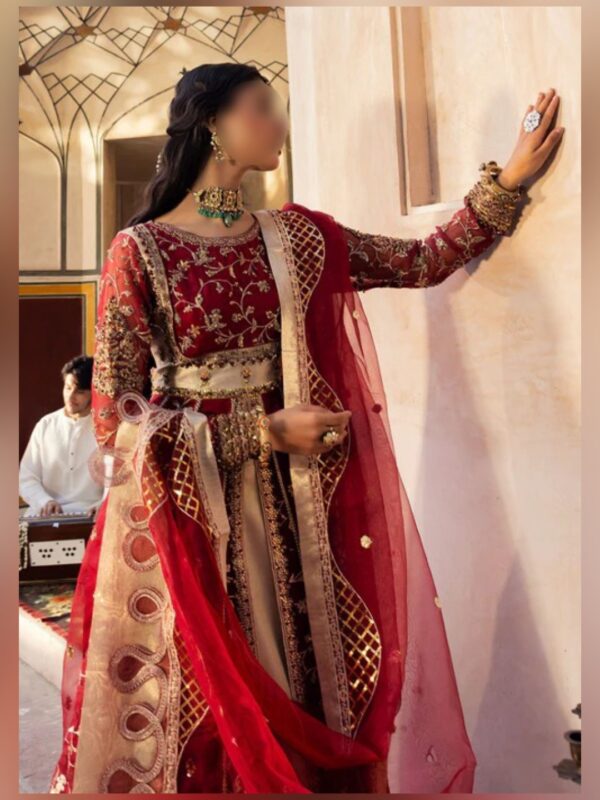 Maroon Royal Embroidered Maxi Lehenga Dress - Image 2