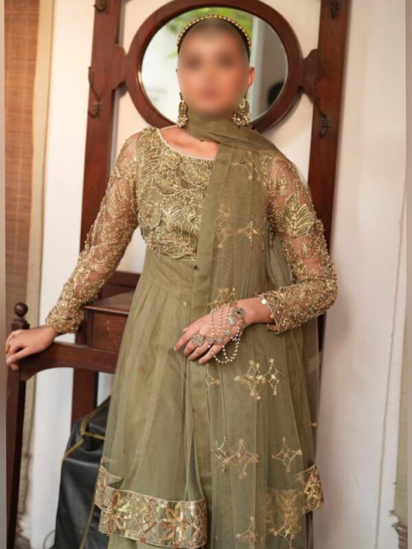 Elegant Olive Peplum with Sharara – Festive and Wedding Wear - Image 3