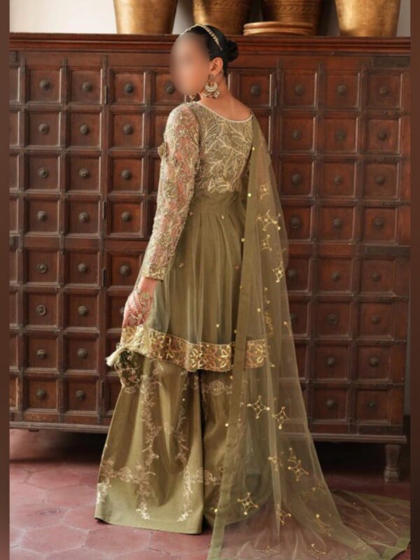 Elegant Olive Peplum with Sharara – Festive and Wedding Wear - Image 4