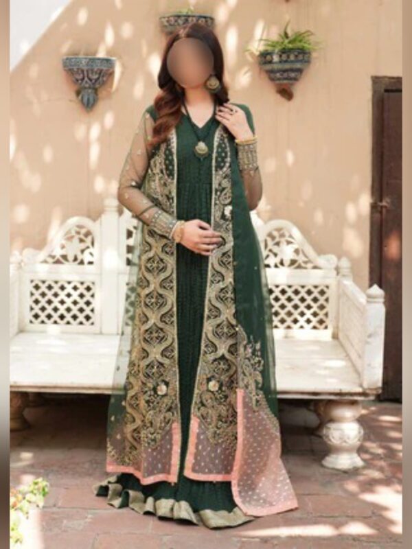 Royal Emerald Embroidered Gown Set - Image 6