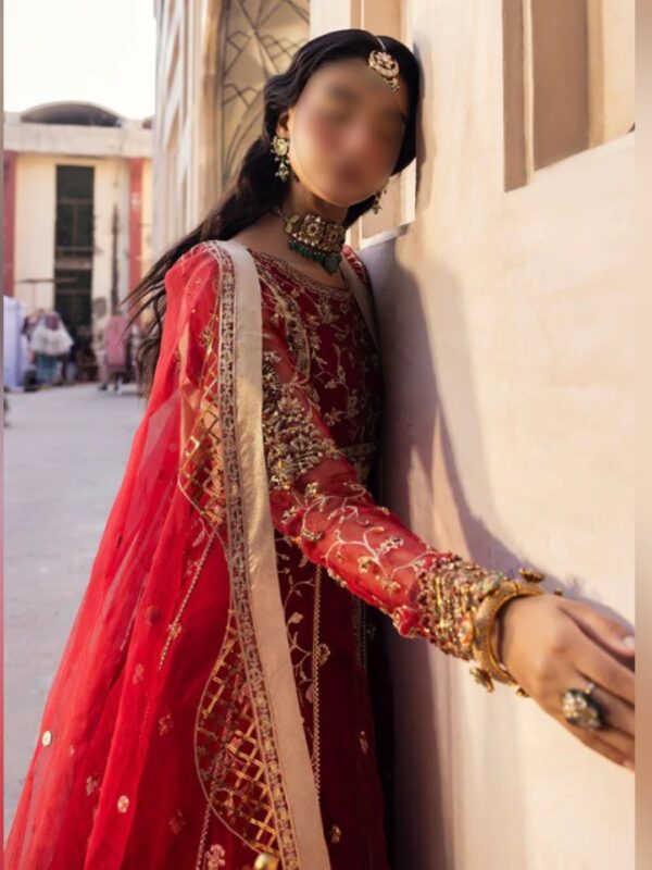 Maroon Royal Embroidered Maxi Lehenga Dress - Image 4