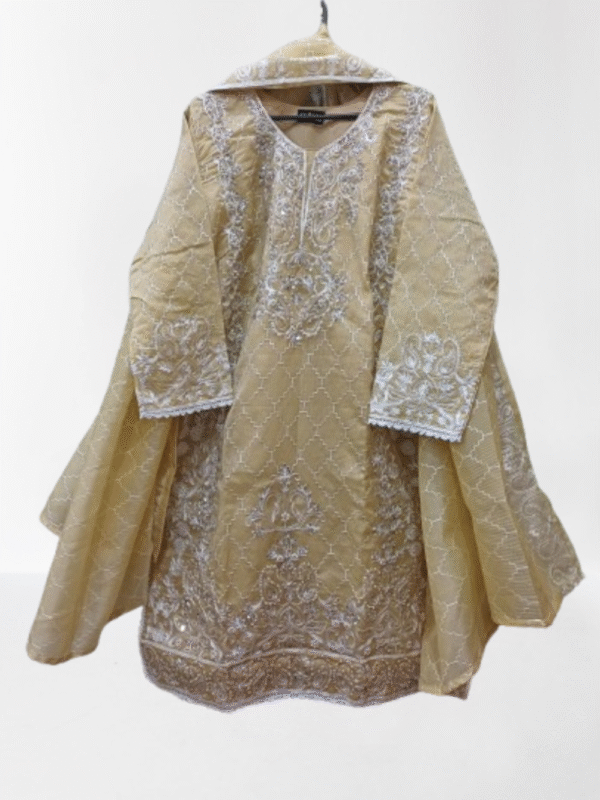 Lime Embroidered Khaddi Net 3-Piece Suit - Image 6