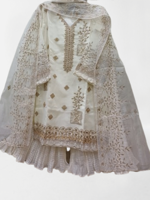 Embroidered Shirt Crush Gharara With Organza Dupatta - Image 3
