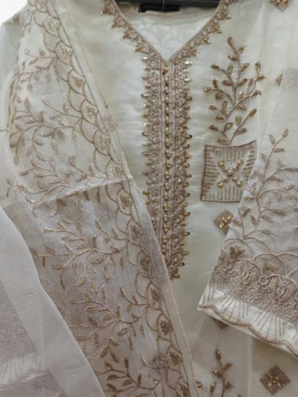 Embroidered Shirt Crush Gharara With Organza Dupatta - Image 4