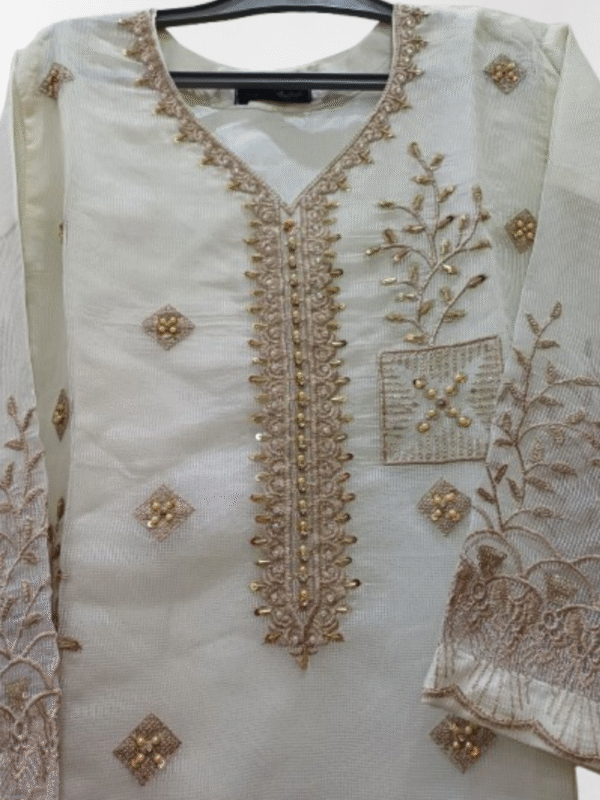 Embroidered Shirt Crush Gharara With Organza Dupatta - Image 5