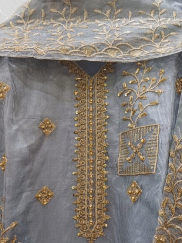 Embroidered Shirt Crush Gharara With Organza Dupatta - Image 8