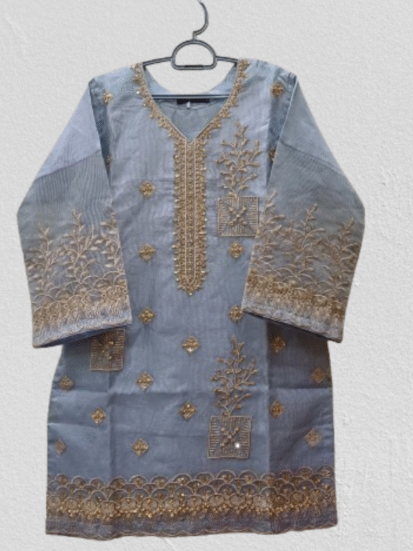 Embroidered Shirt Crush Gharara With Organza Dupatta - Image 10